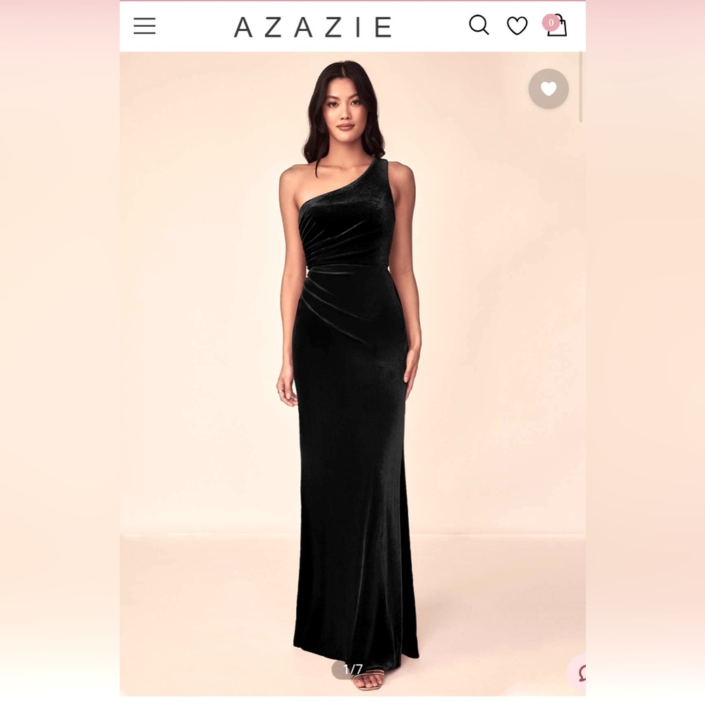 AZAZIE Black Velvet One Shoulder Gown